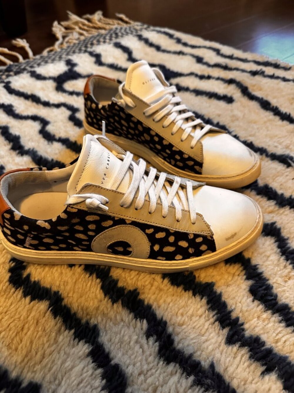 Oliver Cabell Low 1 Leather Sneakers Leopard Calf Hair Size 8